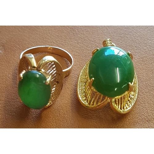 510 - Ring and Pendant with Green Jasper Stone, stamped 800