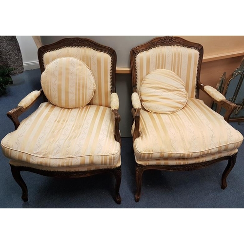 555 - Pair of Reproduction French Carved Walnut Open Armchairs