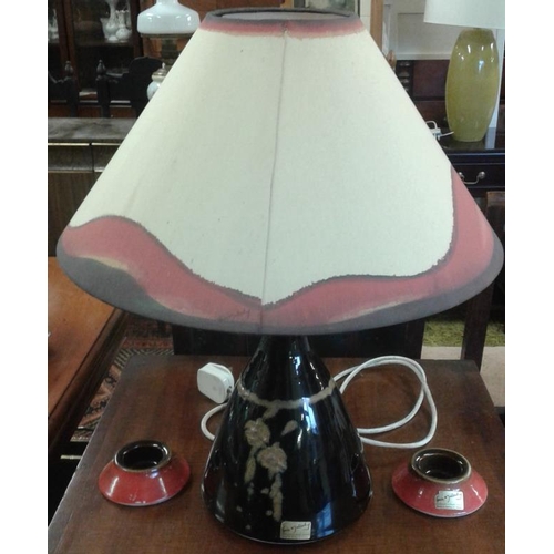 557 - Louis Mulcahy Lamp and Shade with Two Matching Tealight Holders