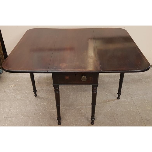563 - Georgian Inlaid Rosewood Drop Leaf Dining Table with a single end drawer and raised on ring turned l... 