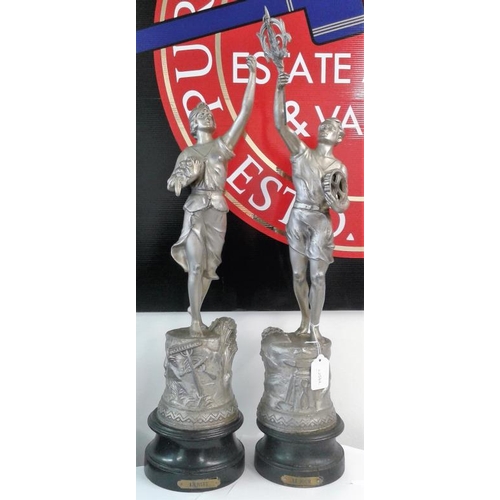 585 - Pair of French Spelter Figures, La Nuit & Le Jour - 25ins tall
