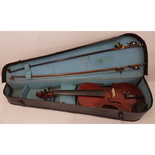 587 - Violin with two bows and a case