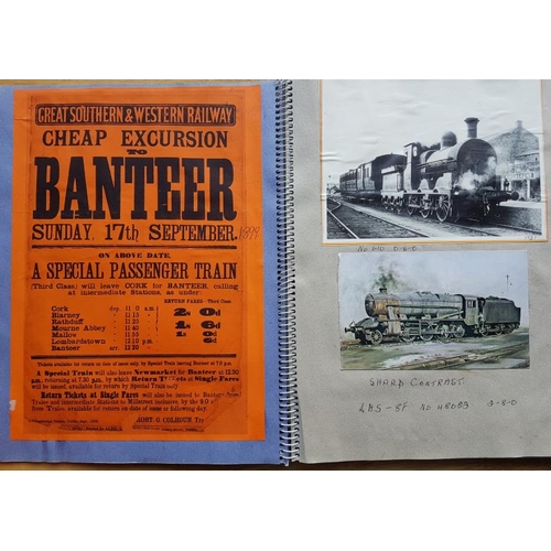 10 - Irish Railwayana Scrap Book, images of Irish Stations & Locomotives, Great Northern Railway tick... 
