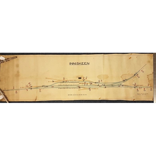 27 - Hand Drawn and Coloured Diagram of Inniskeen Station, c.1923, c.60 x 18in
