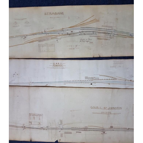 28 - Three Station Diagrams - Strabane, Pomeroy and St. Johnston, largest c.90 x 16in