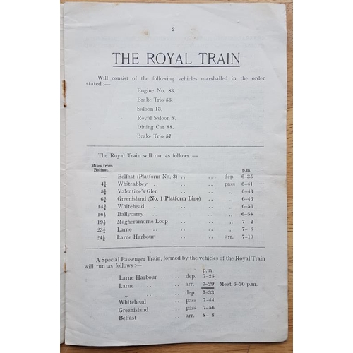 46 - LMS Northern Counties Committee, Notice of Royal Special Train, Conveying His Royal Highness from Be... 