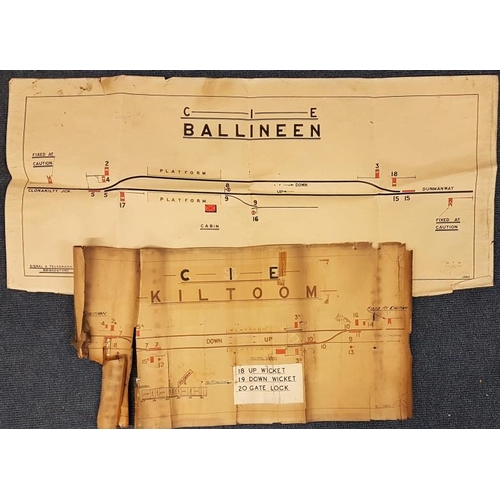 54 - Two CIE Station Line Diagrams, hand coloured - Ballineen and Kiltoom, largest c.40 x 18in