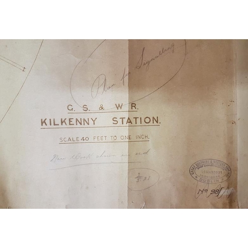 57 - Two GS & WR Original Hand Drawn and (one) Coloured Kilkenny Station Diagrams, one c.74 x 24.5in ... 