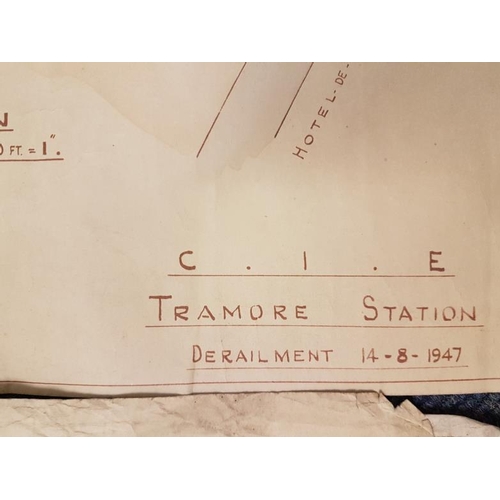 58 - Original Hand Drawn and Coloured Tramore Station Diagram and similar detailing Derailment 14-8-1947,... 