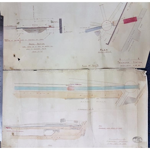 58 - Original Hand Drawn and Coloured Tramore Station Diagram and similar detailing Derailment 14-8-1947,... 