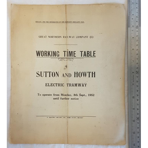 73 - Great Northern Railway Co (I) Working Time Table of Sutton and Howth Electric Tramway from 8th Sept.... 