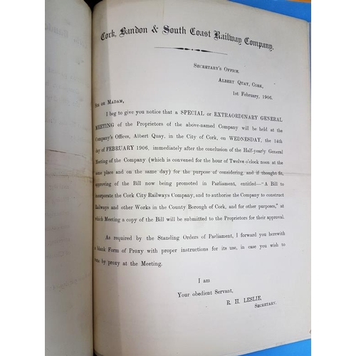 79 - Cork, Bandon and South Coast Railway Company - Bound Collection of Letters c.1905/06 regarding the I... 