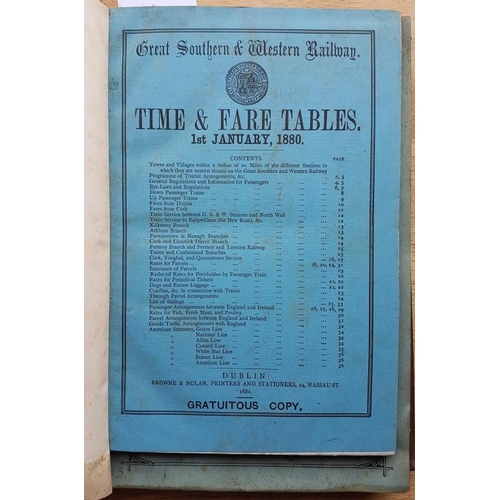 91 - Great Southern and Western Railway - Time and Fare Tables, 1st January 1880, with maps, leather boun... 
