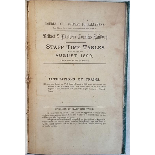 94 - Belfast & Northern Counties Railway Time Tables for the Year 1890 (bound as one volume)