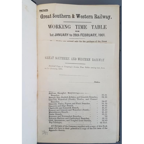 110 - Great Southern & Western Railways Working Time Table from Jan 1st 1901
