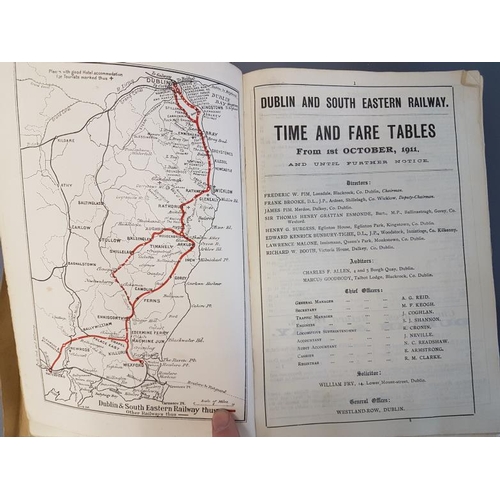 116 - Dublin and South Eastern Railway Passenger Train Service, Time and Fare Tables, from 1st Oct 1911, m... 