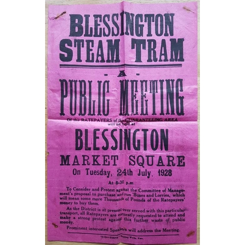 144 - Blessington Steam Tram, A Public Meeting, Tuesday, 28th July 1928, Poster c.11 x 17.5in