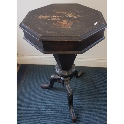 65 - Ebonised Victorian Sewing Table with turmpet column and tripod base - 17 x 28ins