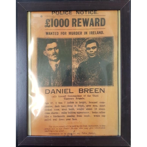 16 - Framed Copy of Reward Poster for Dan Breen - 14 x 18ins