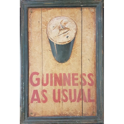 19 - Large 'Guinness as Usual' Painted Wooden Sign - 22 x 33ins
