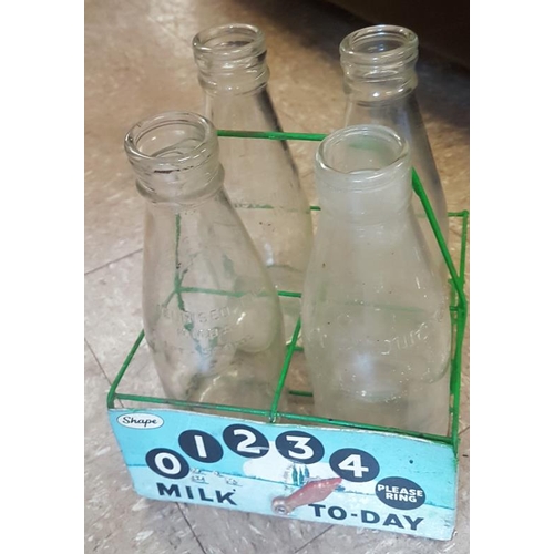 36 - Vintage Glass Milk Bottle Holder with Bottles
