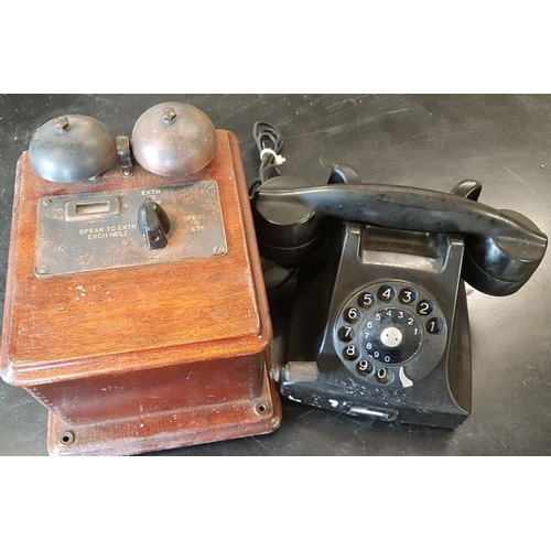 75 - Vintage Black Bakelite Telephone and Extension Box