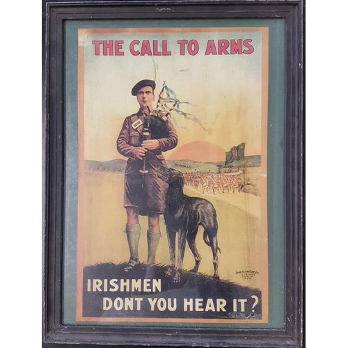 82 - 'The Call to Arms - Irish Men, Don't you Hear It?' Recruitment Poster - 13.5 x 18.5ins