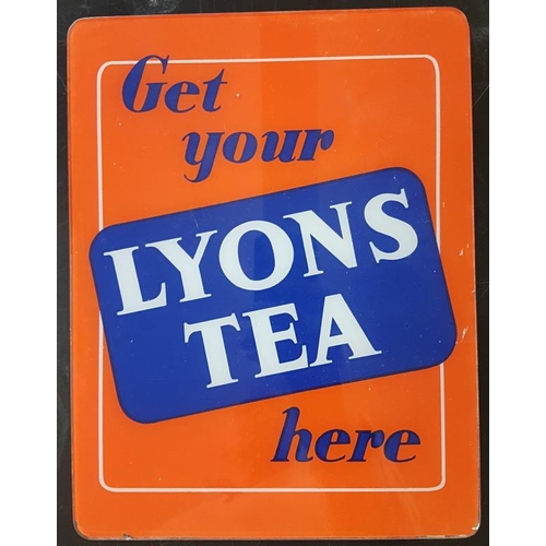 84 - Original 'Get your Lyons Tea Here' Glass Advertising Sign - 8.5 x 11ins