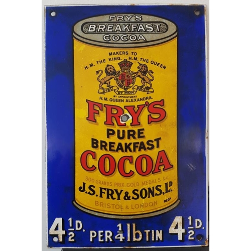 91 - Fry's Cocoa Enamel Advertising Sign, 7 x 10.5in