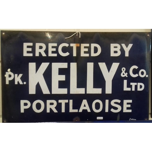 100 - 'Erected by P. K. Co. Ltd., Portlaoise' Enamel Sign - 24 x 15ins