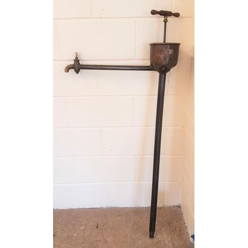127 - Victorian Copper and Brass Barrel Pump with Maker's Label J. Newman, Dublin - c. 26ins wide 57ins Hi... 
