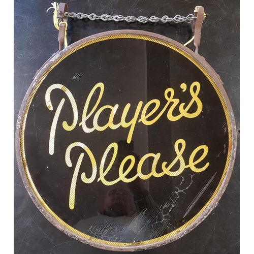 158 - Rare Double Sided Glass 'Players Please' Hanging Sign - c. 18ins Diameter