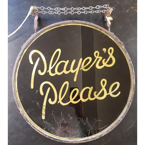 158 - Rare Double Sided Glass 'Players Please' Hanging Sign - c. 18ins Diameter