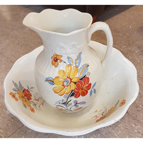 181 - Victorian Floral Basin and Ewer