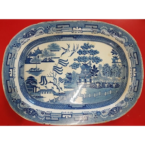 193 - Extra Large Victorian Willow Pattern Serving Dish - 23 x 17ins