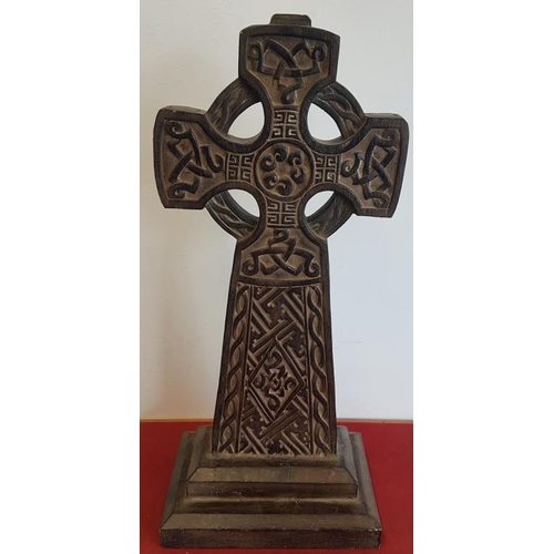 207 - Carved Wooden Celtic Cross - c. 12 x 26.5ins
