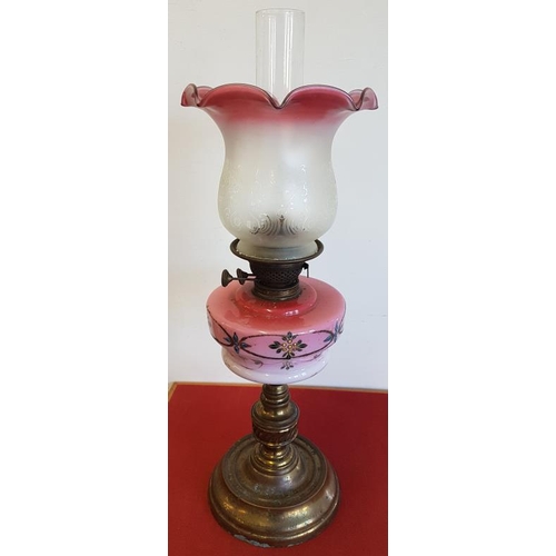 224 - Victorian Painted Pink Bowl Oil Lamp