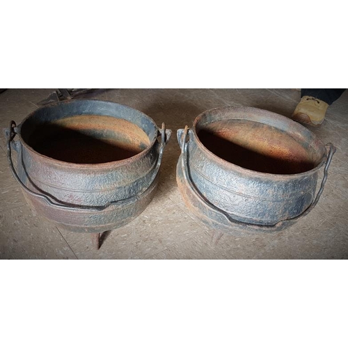 231 - Two Heavy Cast Iron Skillet Pots with Swing Handles (no lids)