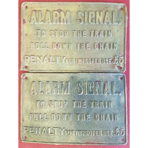 355 - Two Original Cast Brass Railway Alarm Signal Notices - 6 x 4ins