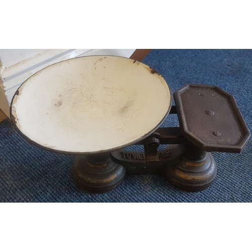 372 - Small Enamel and Cast Iron Weighing Scales