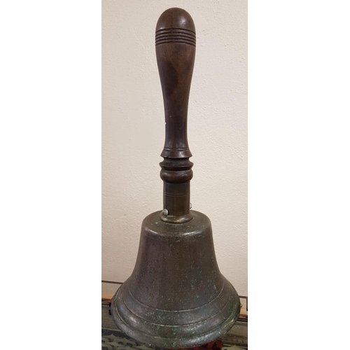 386 - Extra Large Bronze and Turned Mahogany Handle Schoolmaster's Bell - 17ins tall