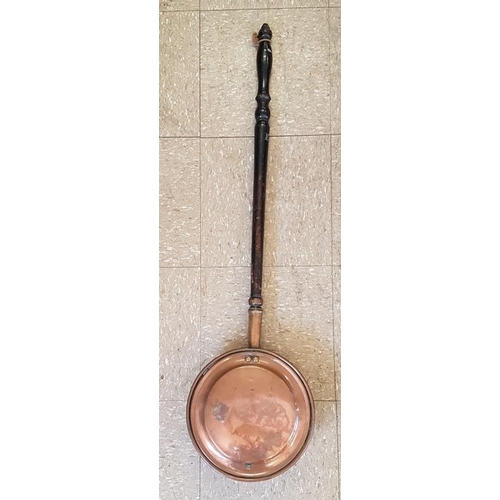 417 - Victorian Copper and Turned Wooden Handle Bed Warming Pan