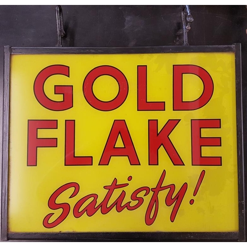 418 - Original Glass 'Gold Flake Satisfy' Hanging Advertisement Sign - 20 x 17ins