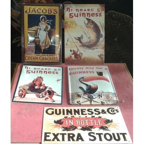 430 - Four Reproduction 'Guinness' Signs and One 'Jacobs Cream Crackers' Sign