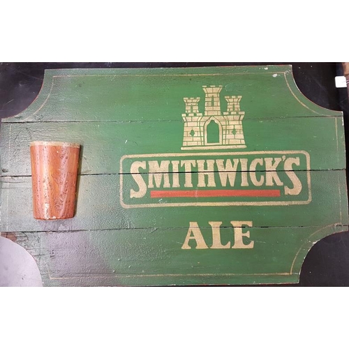 458 - Large Wooden Smithwick's Ale Advertising Sign - 36 x 22.5ins