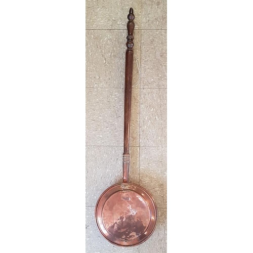 476 - Victorian Copper and Turned Wooden Handle Bed Warming Pan