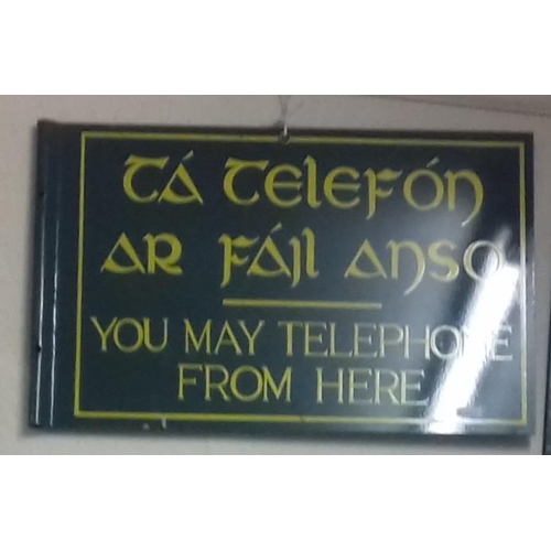 478 - Double Sided English/Irish 'You May Telephone from Here' Enamel Sign - 19 x 12ins