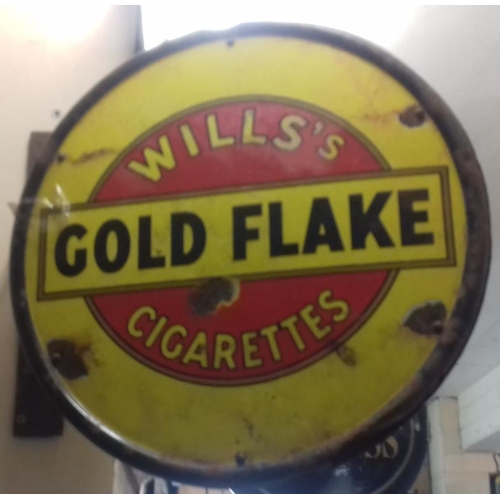 156 - 'Wills's Gold Flake Cigarettes' Circular Double Sided Enamel Sign on Hanging Bracket