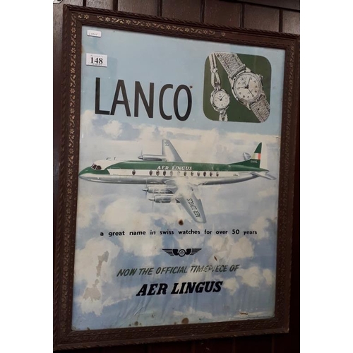 148 - Aer Lingus/Lanco Watches 1960's Framed Show Card