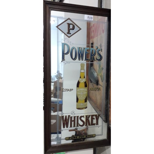 510 - Power's Whiskey Advertising Mirror - c. 13.5 x 28ins